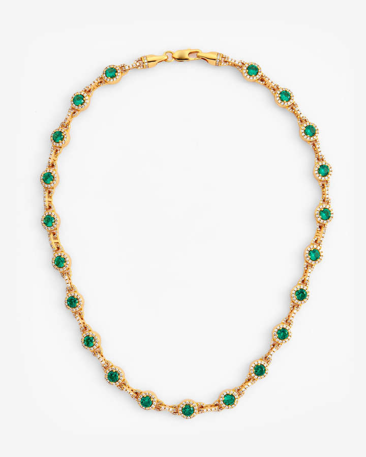 9mm Green Centre Stone Link Chain - Gold