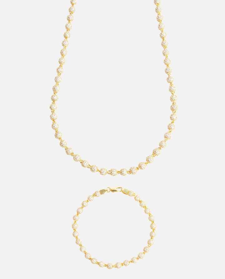 5mm Iced Ball Chain + Bracelet Bundle - Gold