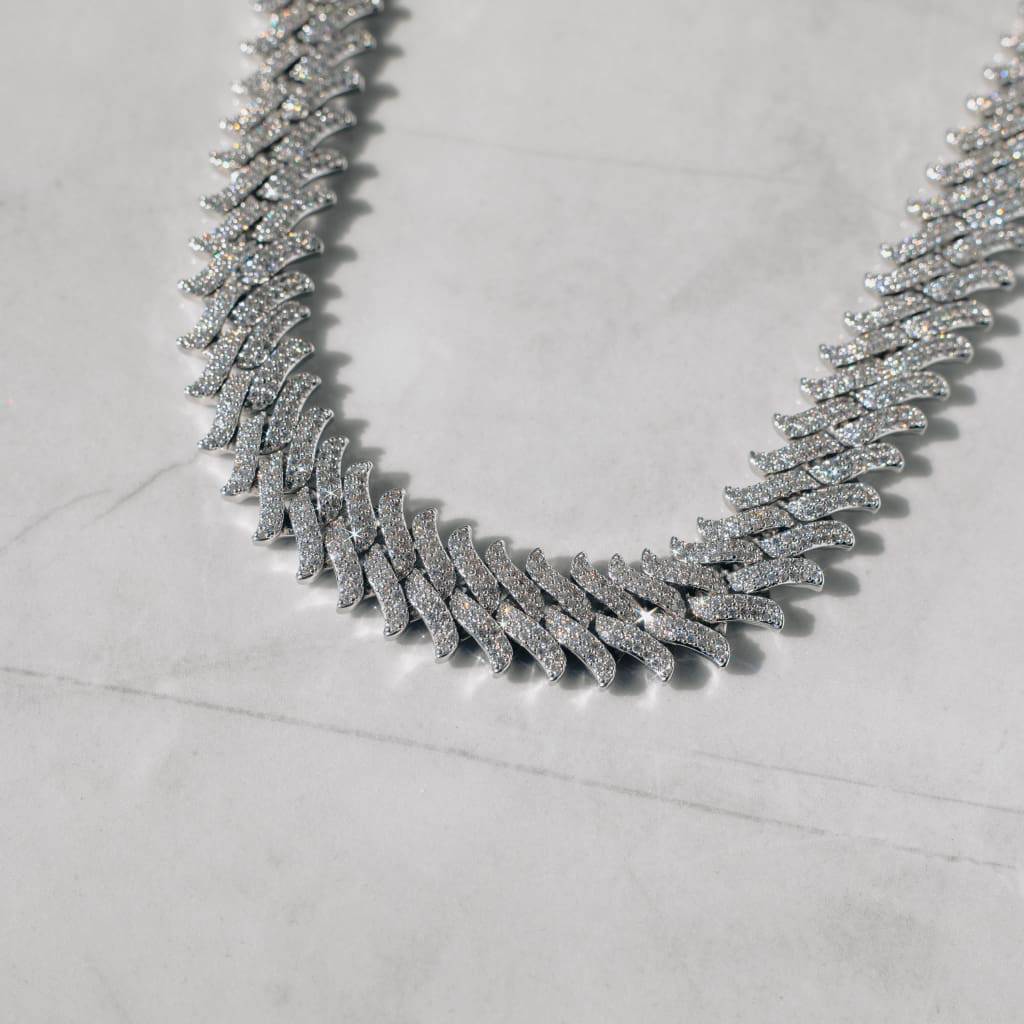 15mm Spiked Diamond Cuban Chain - White Gold