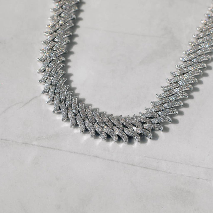 15mm Spiked Diamond Cuban Chain - White Gold