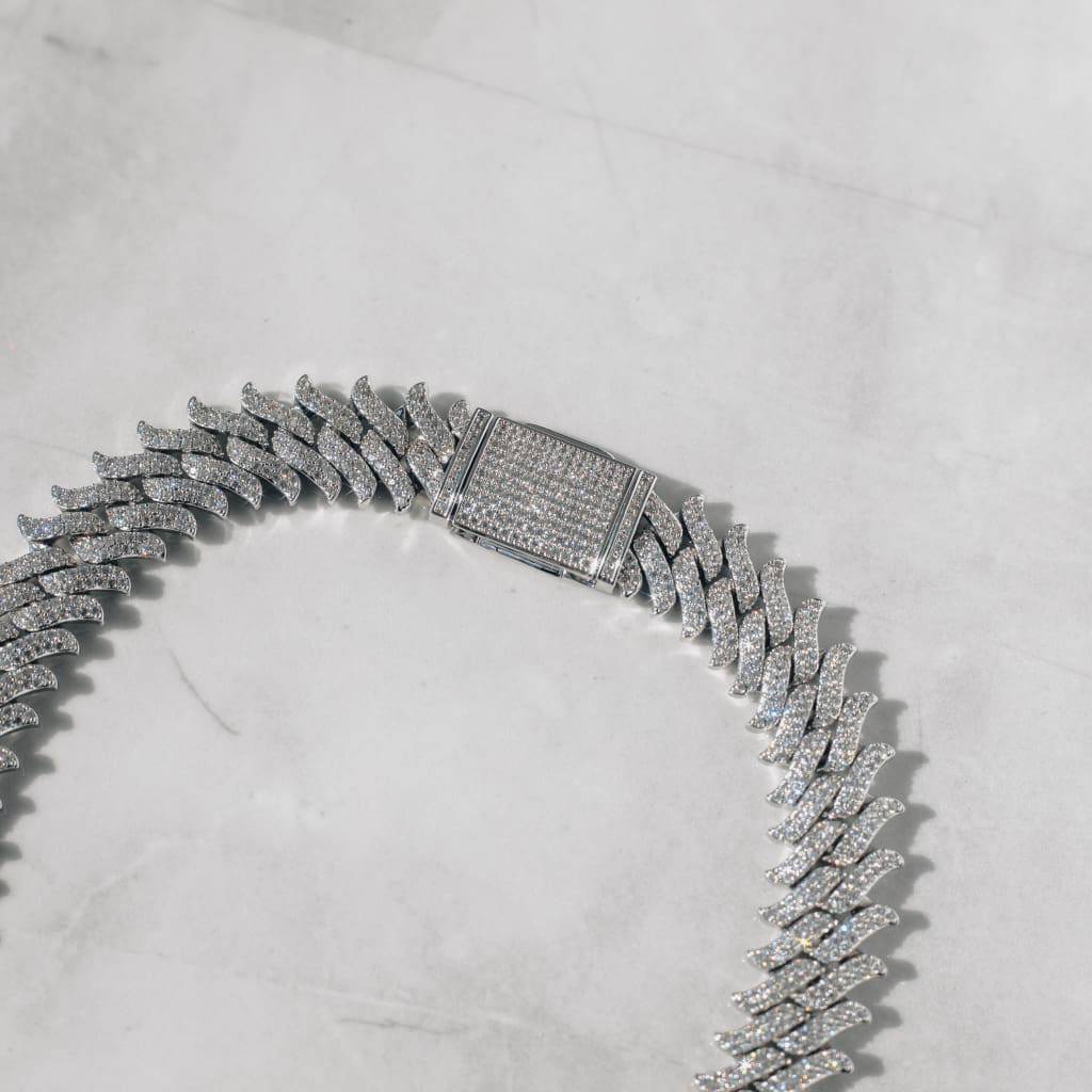 15mm Spiked Diamond Cuban Chain - White Gold