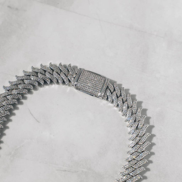 15mm Spiked Diamond Cuban Chain - White Gold