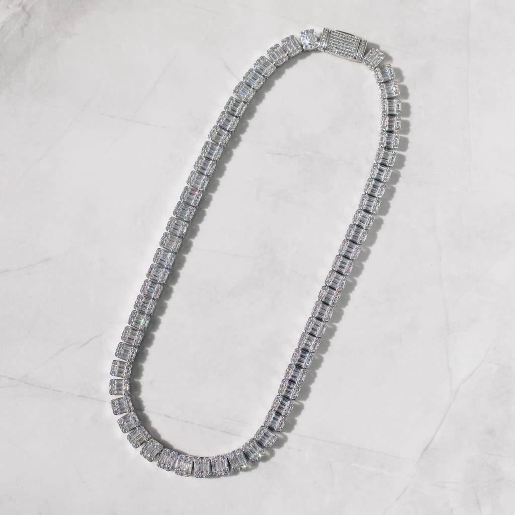 Square Baguette Tennis Chain -  White Gold