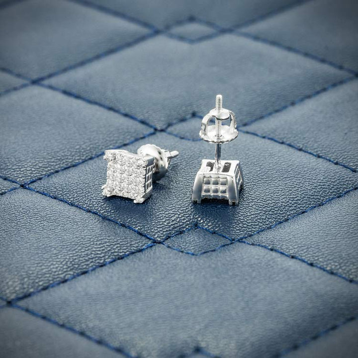 6MM Moissanite Square Cluster Earrings - White Gold