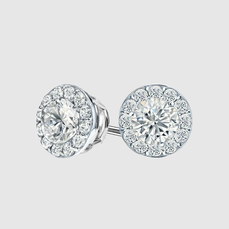 VVS HALO STUD EARRINGS 2.4CTW - White Gold Vermeil