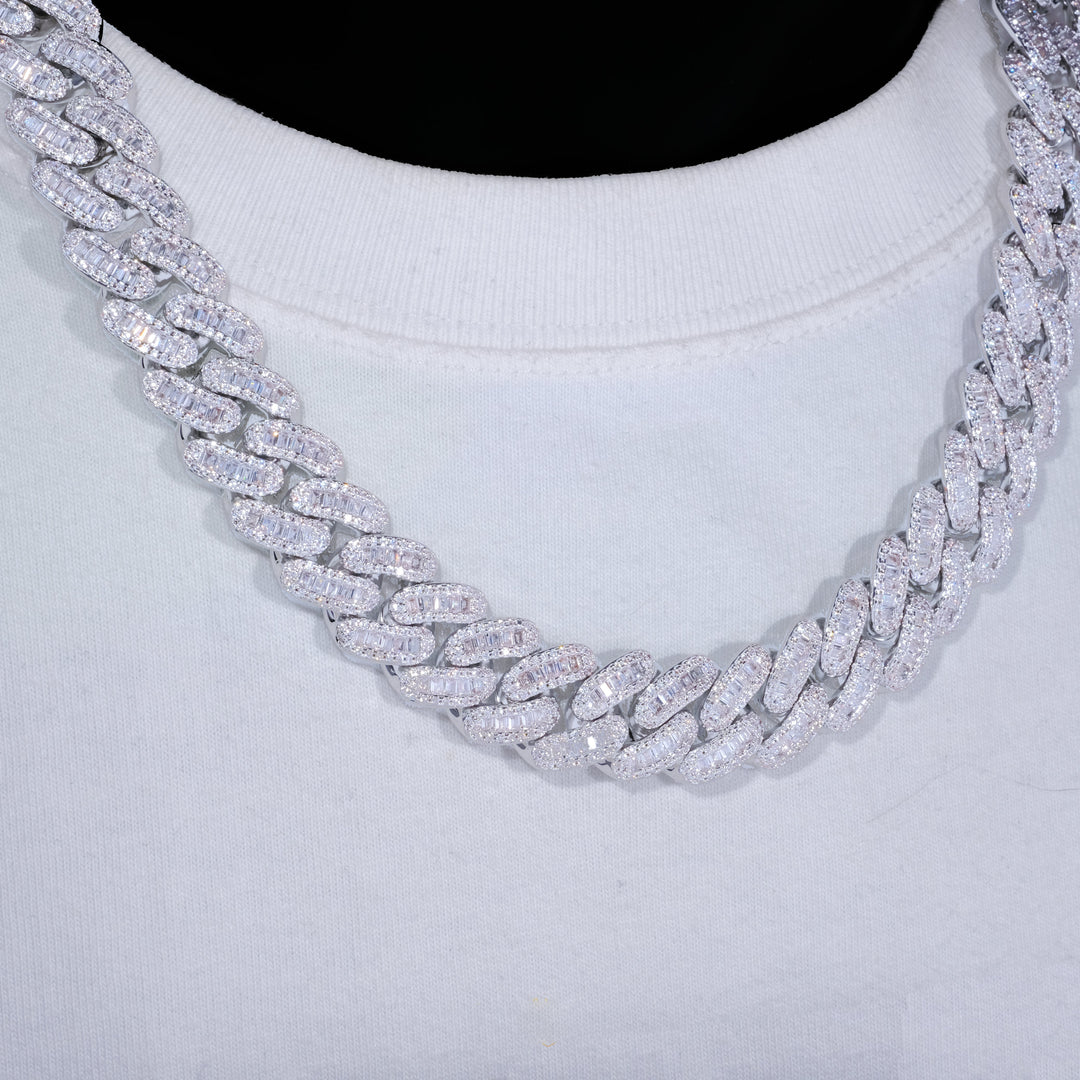 18MM Baguette Cuban Link Chain - White gold