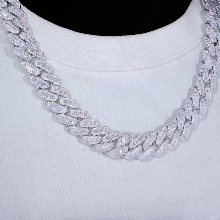 18MM Baguette Cuban Link Chain - White gold