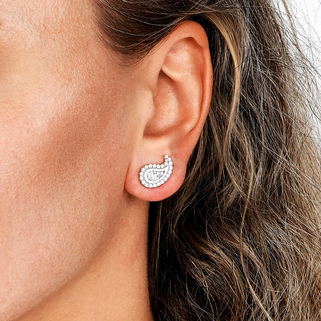 Moissanite Paisley Stud Earrings-Pair