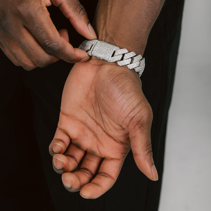 20mm Prong Cuban Bracelet - White Gold