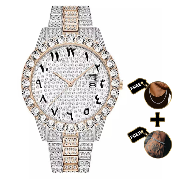 ARABIC DIAL ICED OUT WATCH - TWO TONE