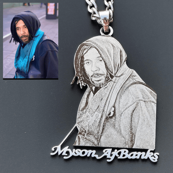Custom Photo Engraved Pendant - White Gold