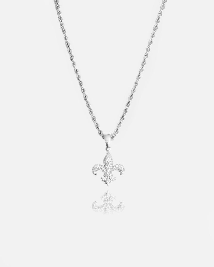 Iced Fleur-de-lis Pendant - White Gold