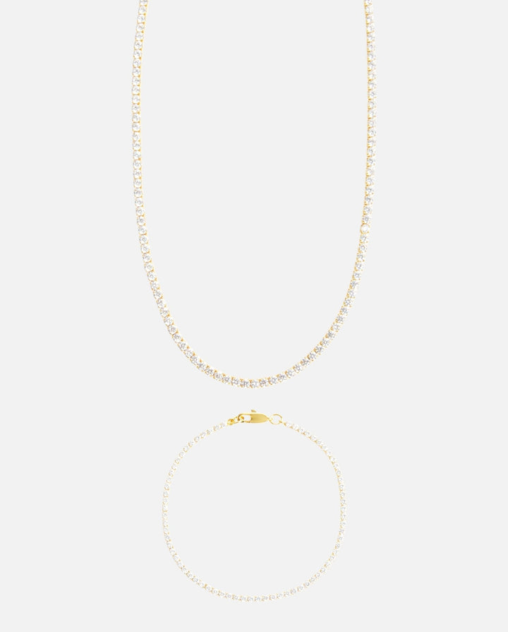 Micro Tennis Chain + Bracelet Bundle - Gold
