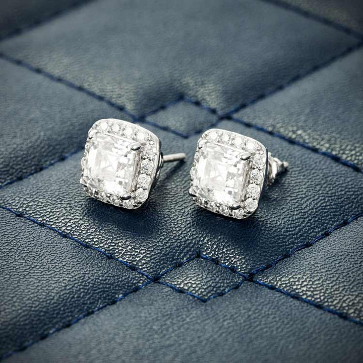 9MM Moissanite Halo Stud Earrings - White Gold