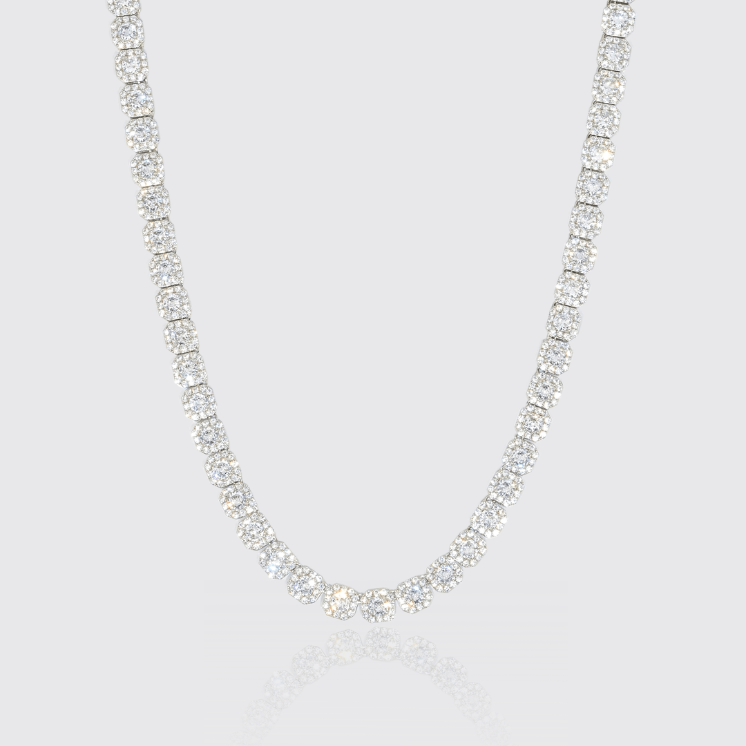 10mm Clustered Tennis Chain - White Gold