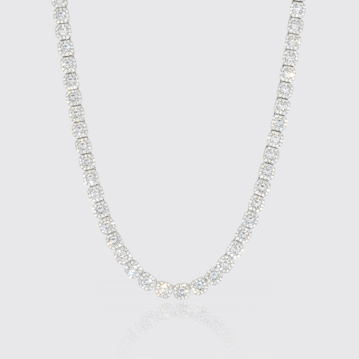10mm Clustered Tennis Chain - White Gold