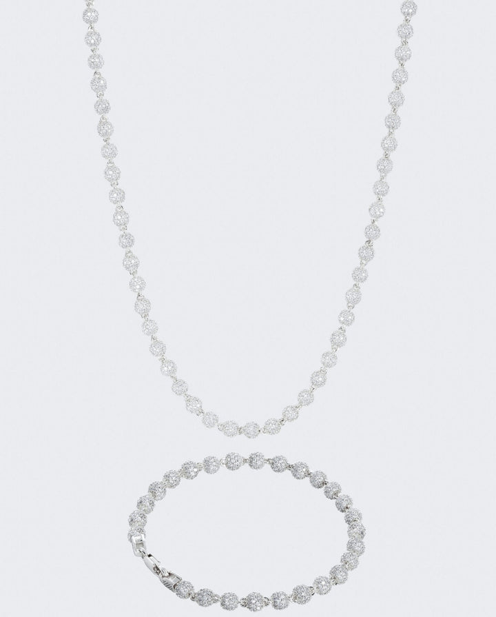 5mm Iced Ball Chain + Bracelet Bundle - White Gold
