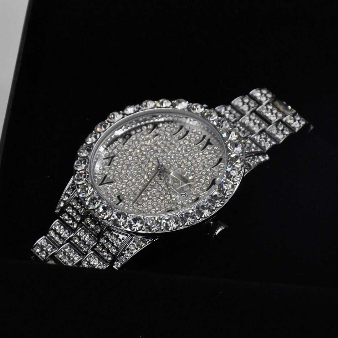 ARABIC DIAL ICED OUT WATCH - WHITE GOLD