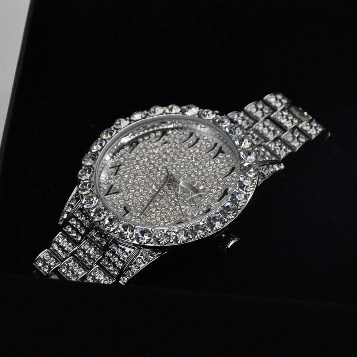 ARABIC DIAL ICED OUT WATCH - WHITE GOLD
