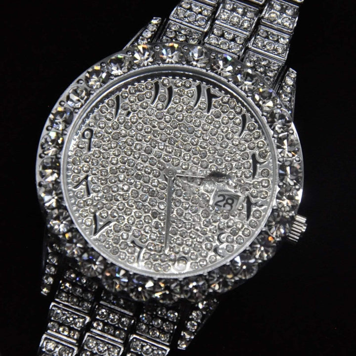 ARABIC DIAL ICED OUT WATCH - WHITE GOLD