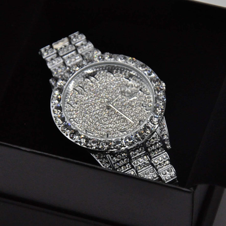 ARABIC DIAL ICED OUT WATCH - WHITE GOLD