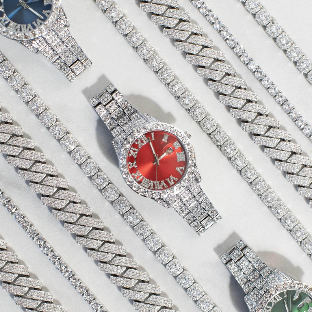 EMERALD SAPPHIRE ROMAN ICED WATCH