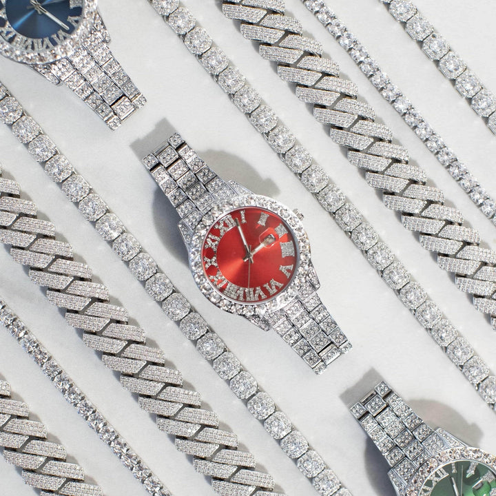 EMERALD SAPPHIRE ROMAN ICED WATCH