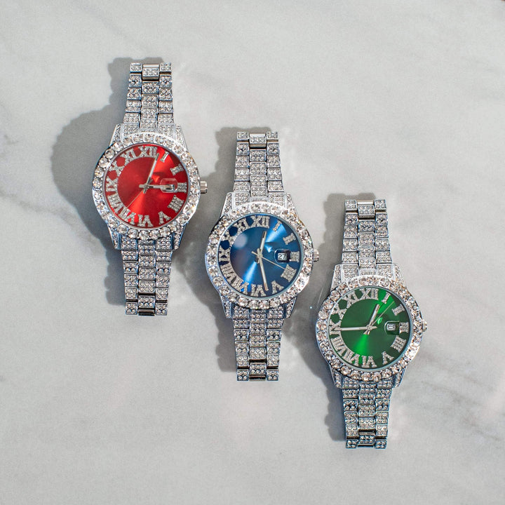 EMERALD SAPPHIRE ROMAN ICED WATCH