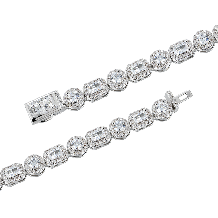 8mm Emerald Cut Mix Clustered Tennis Chain - White Gold