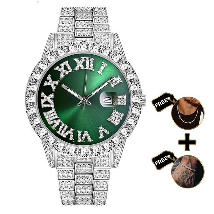 EMERALD SAPPHIRE ROMAN ICED WATCH