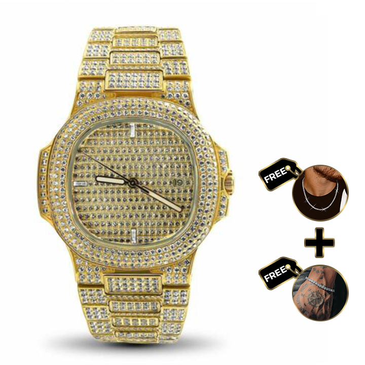 ROYALTY ICED OUT WATCH - GOLD