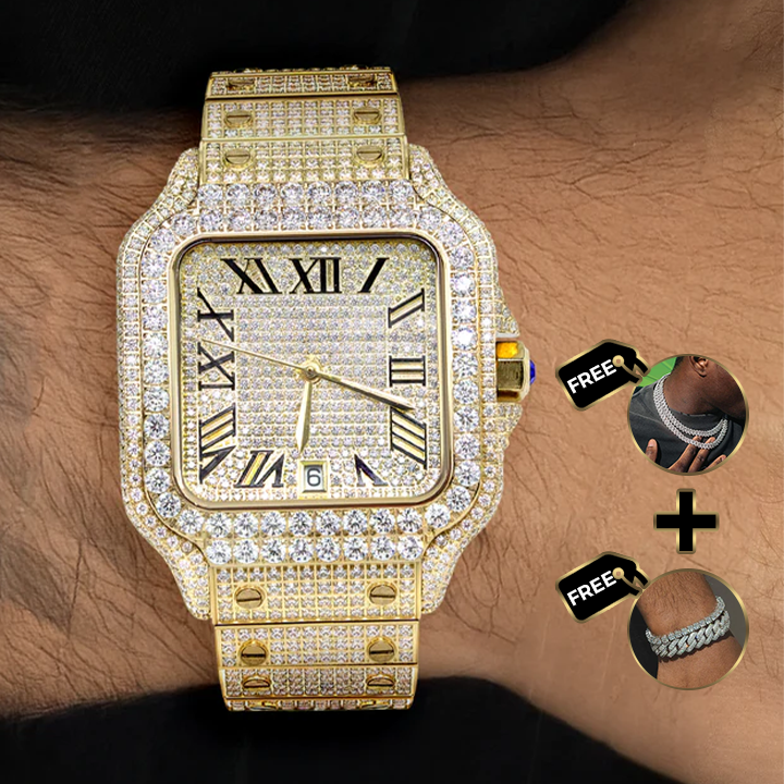 ROYAL ICED OUT WATCH - GOLD